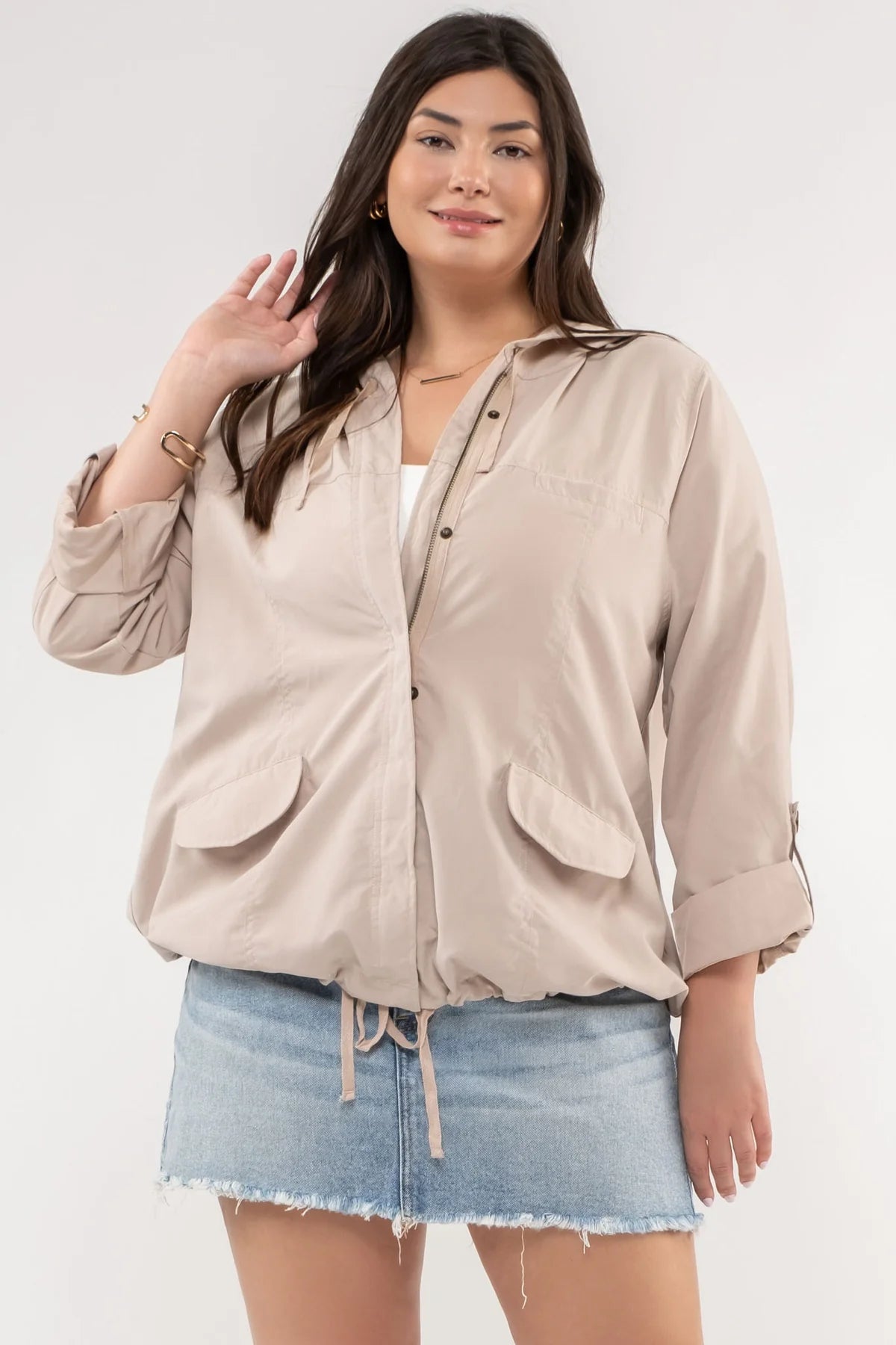 Khaki zip up hoodie womens on sale