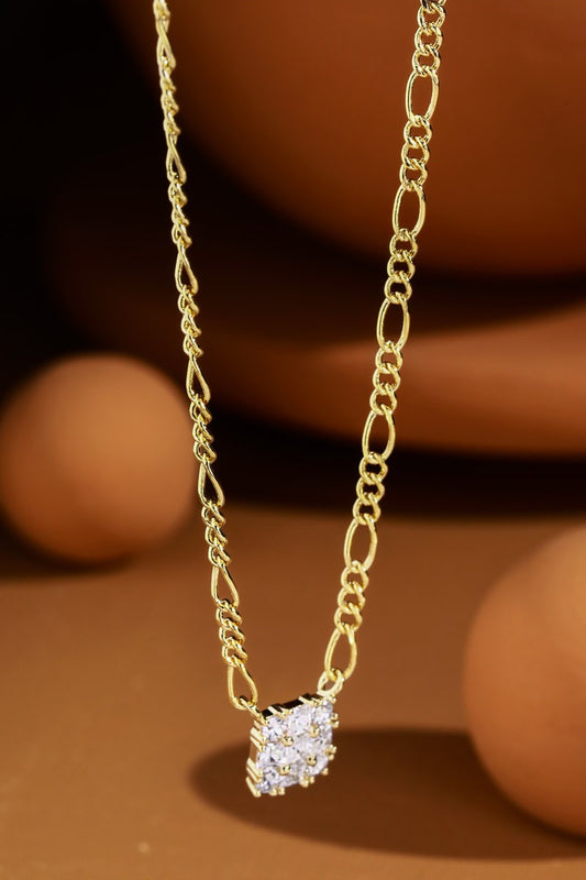 Brass Chain Necklace With Square Pave Pendant