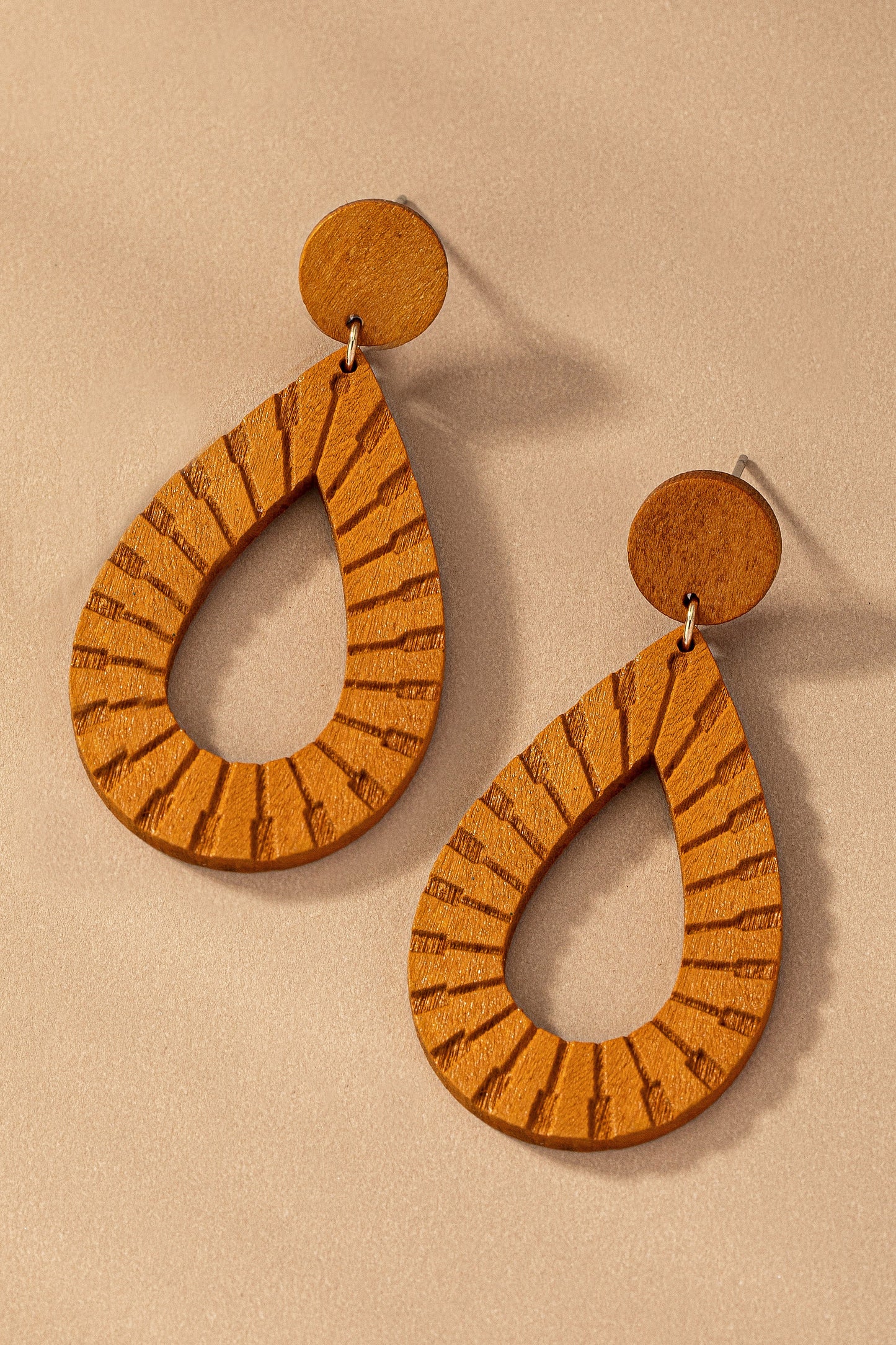 Engraved Wood Drop Earrings