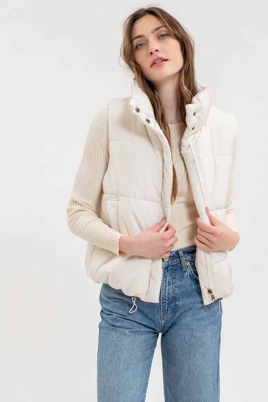 Poppy Solid Zip Up Puffer Vest