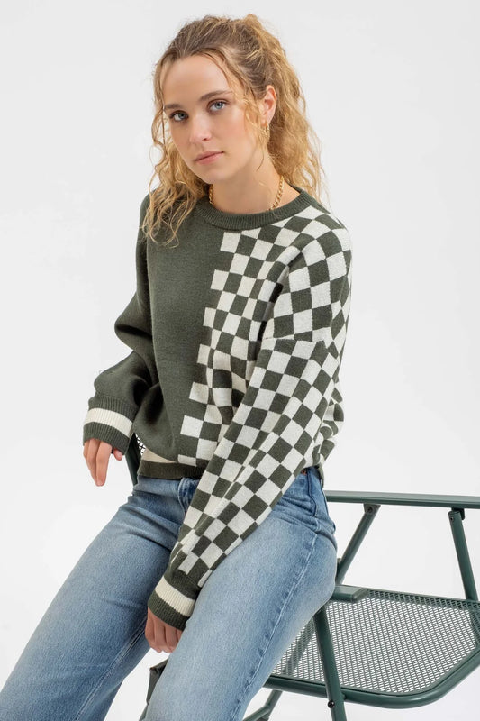 Ciara Colorblock Checkered Sweater