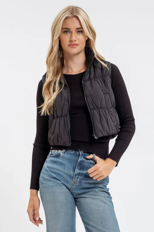 Collared Cropped Puffer Vest