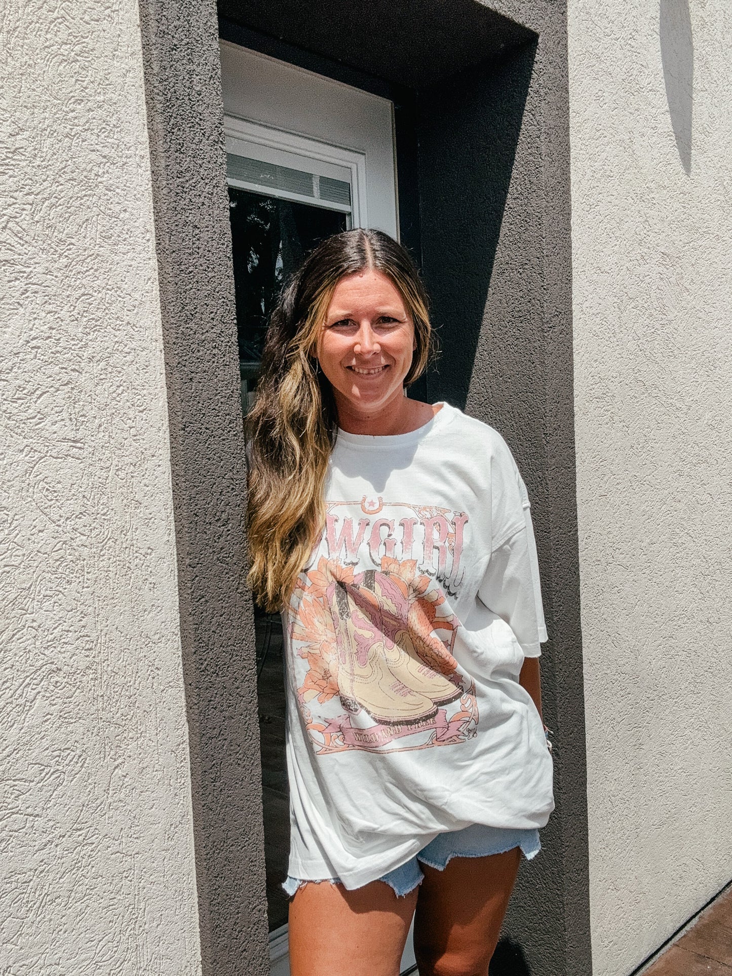 Cowgirl Floral Boots Oversized Tee