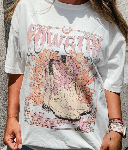 Cowgirl Floral Boots Oversized Tee