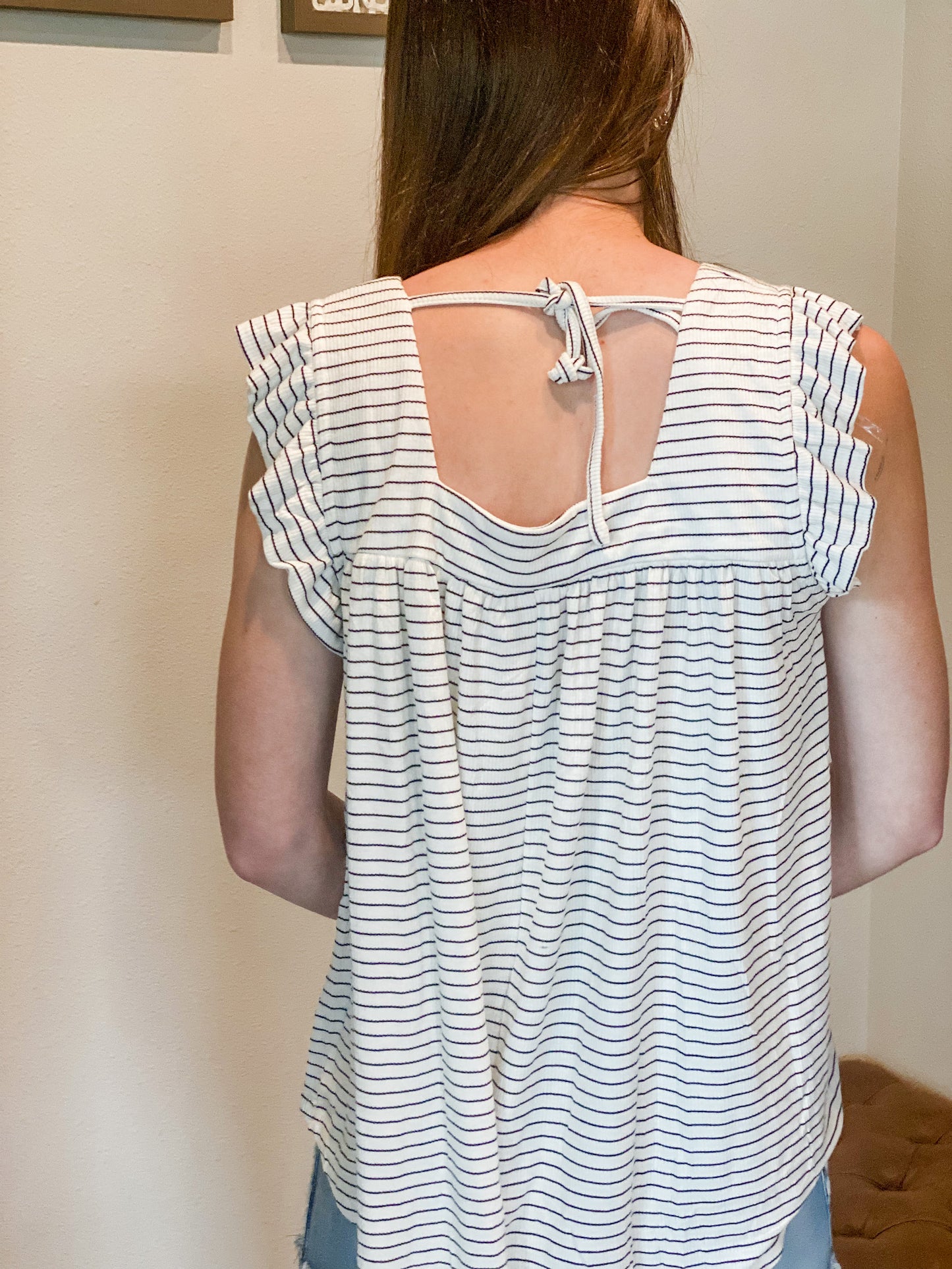 Striped Square Neck Ruffle Tank