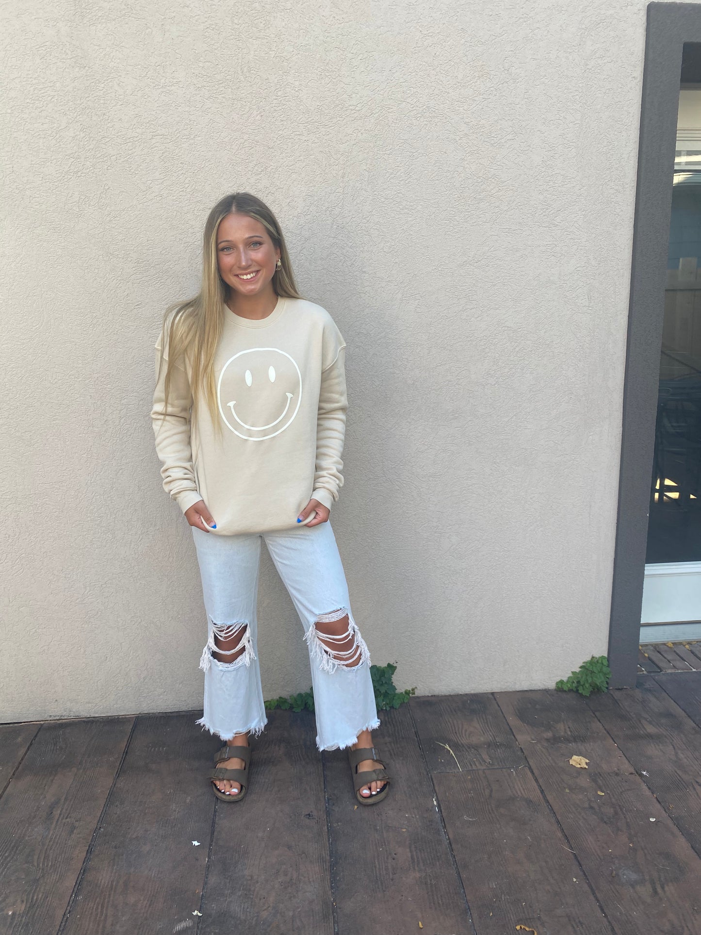 Smiley Face Puff Paint Graphic Sweatshirt