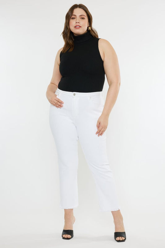 Kan Can High Rise White Slim Straight Jeans | PLUS