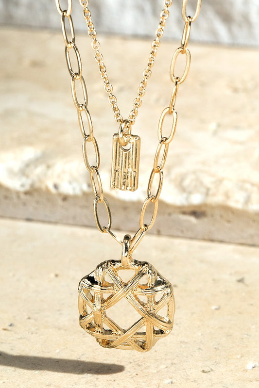 Layered Woven Metal Pendant Necklace