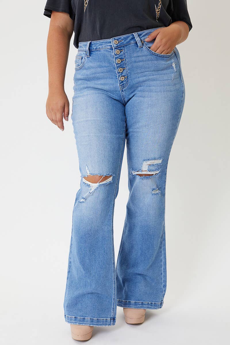 High Rise Distressed Flare Jeans | PLUS
