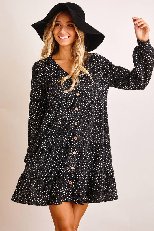 Black Dotted Tiered Dress