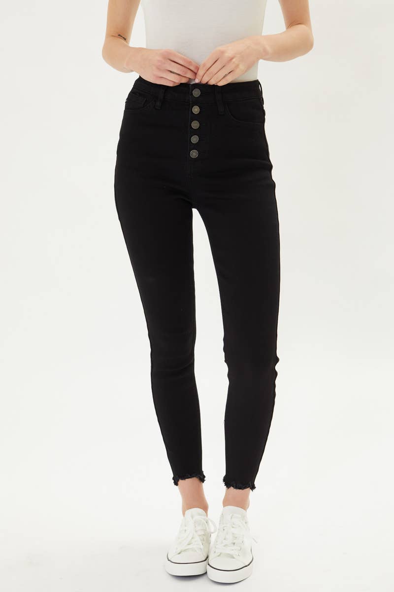 Kan Can Black High Rise Button Super Skinny