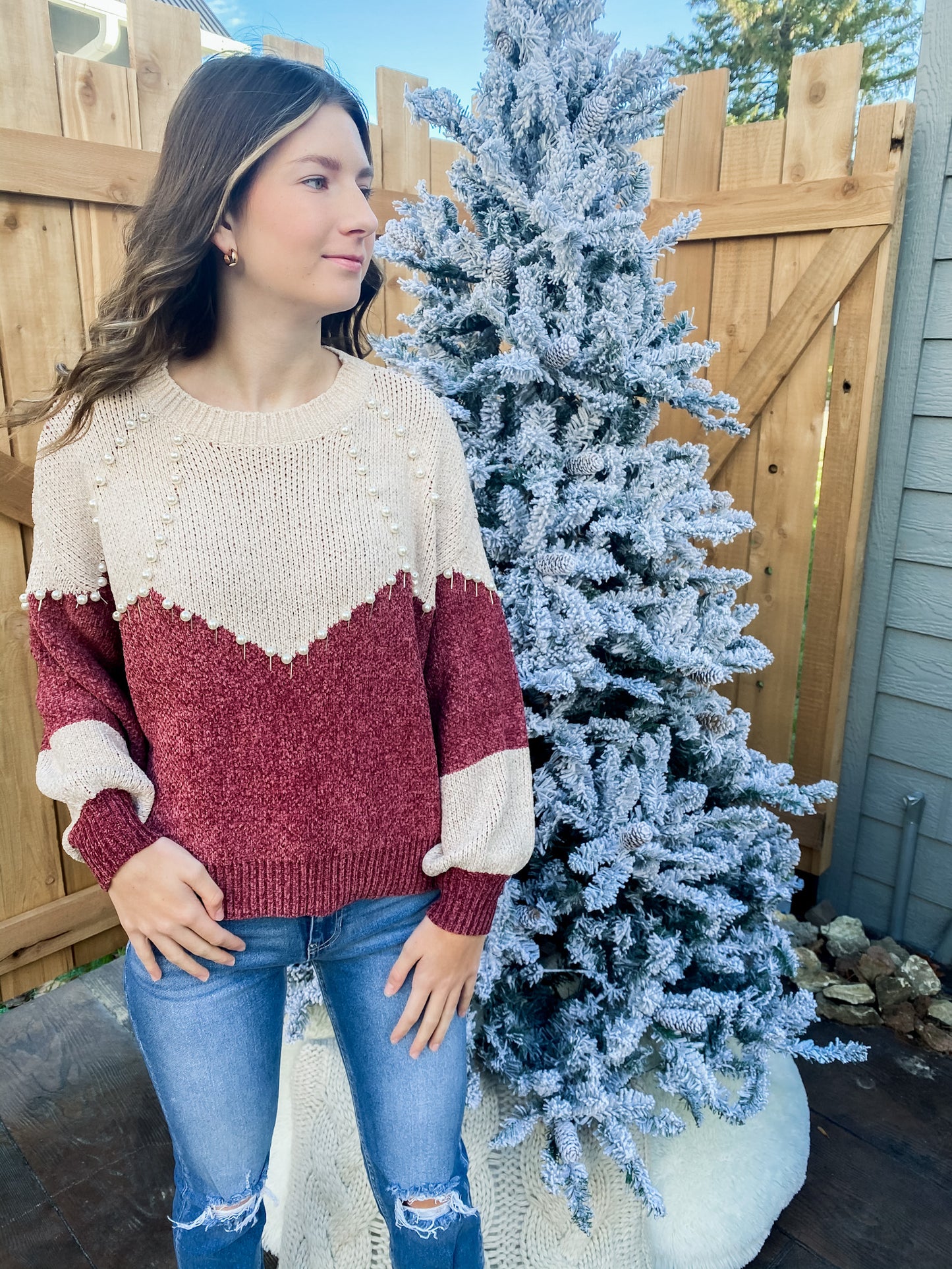 Merlot Color Block Sweater