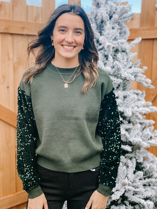 Emerald Sequins Sleeve Sweater