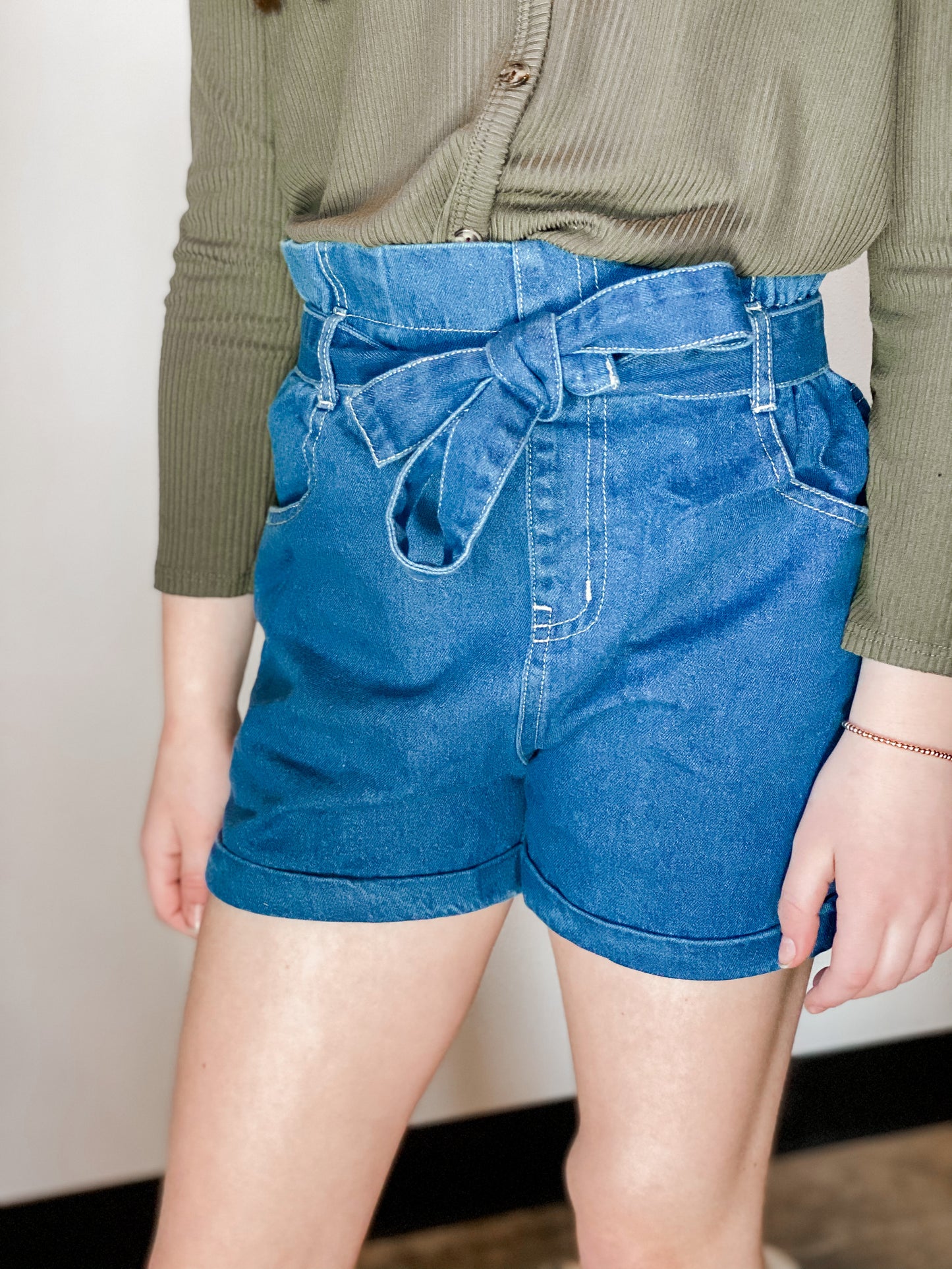 Blue Jean Tie-Waist Denim Shorts