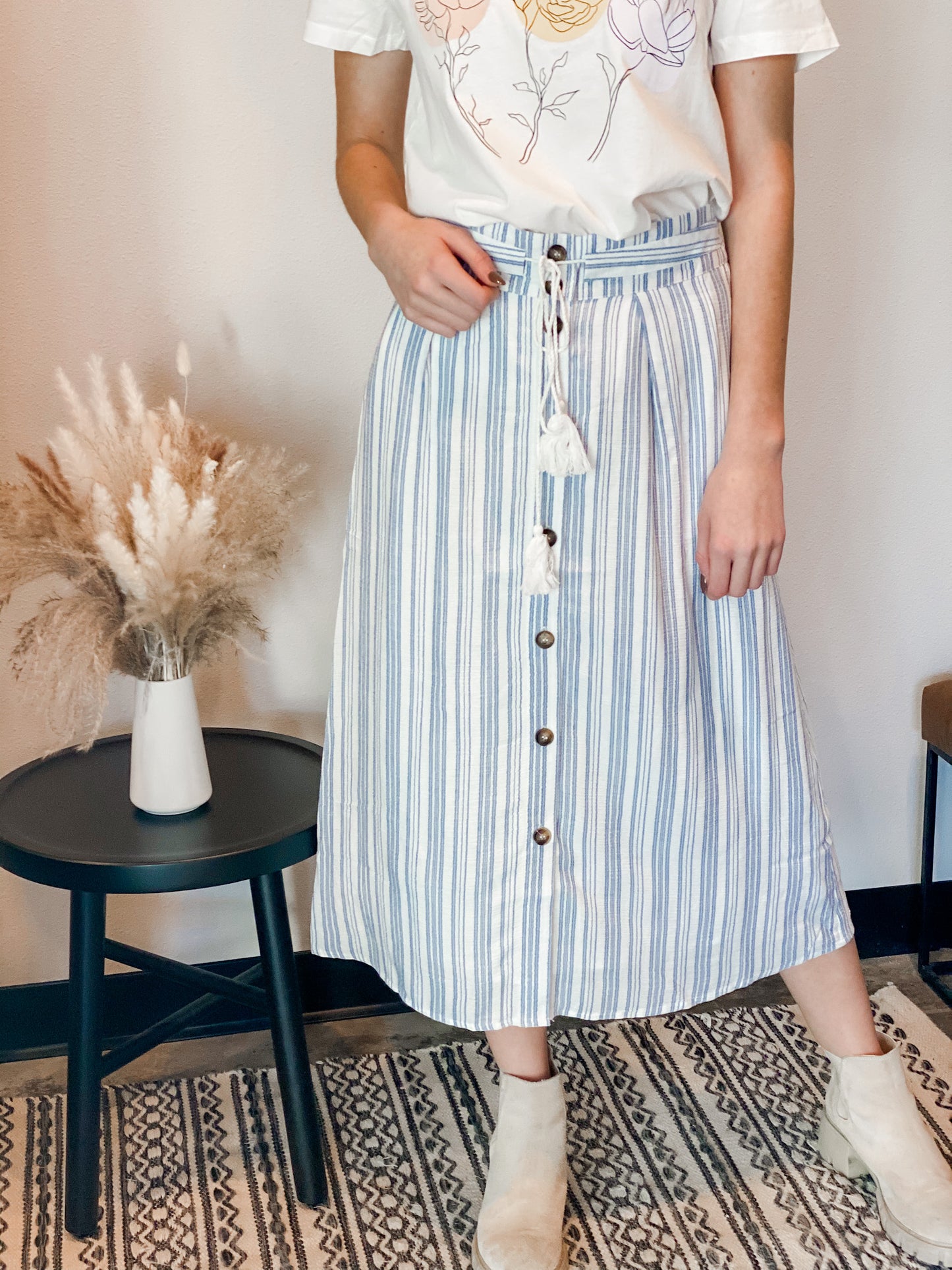 Coastal Stripes Midi Skirt