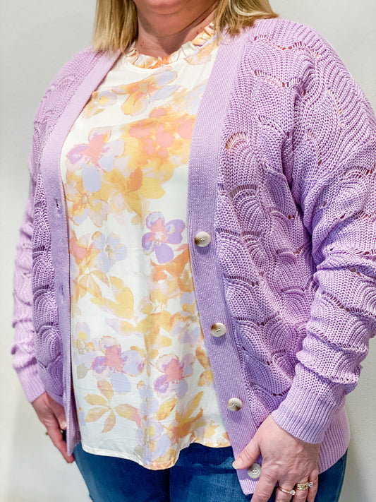 Violet Textured Knit Cardigan | PLUS