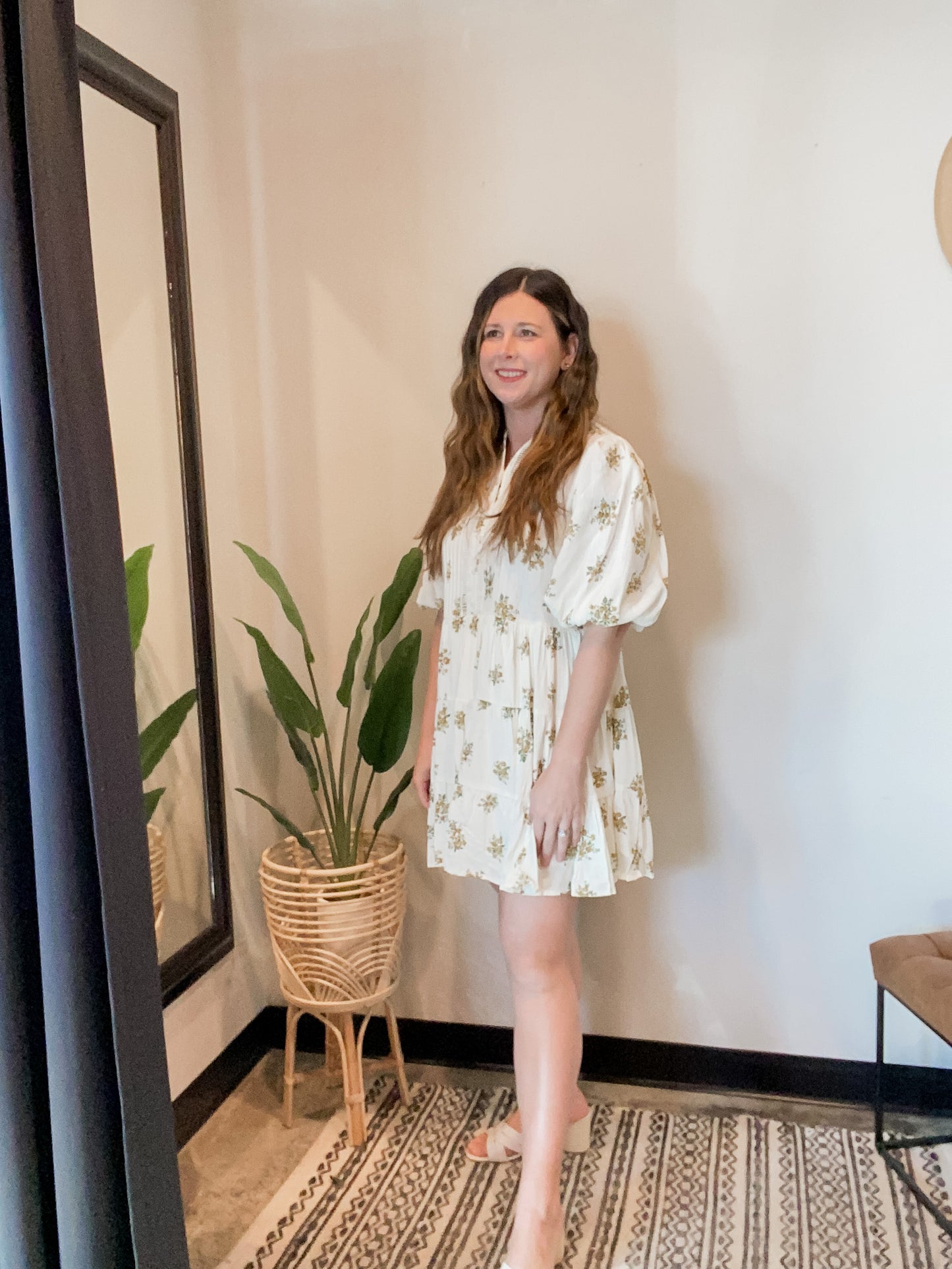 Mandarin Collar Floral Mini Dress