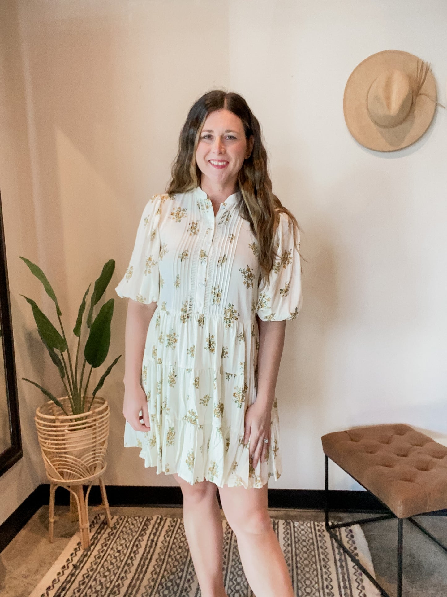 Mandarin Collar Floral Mini Dress