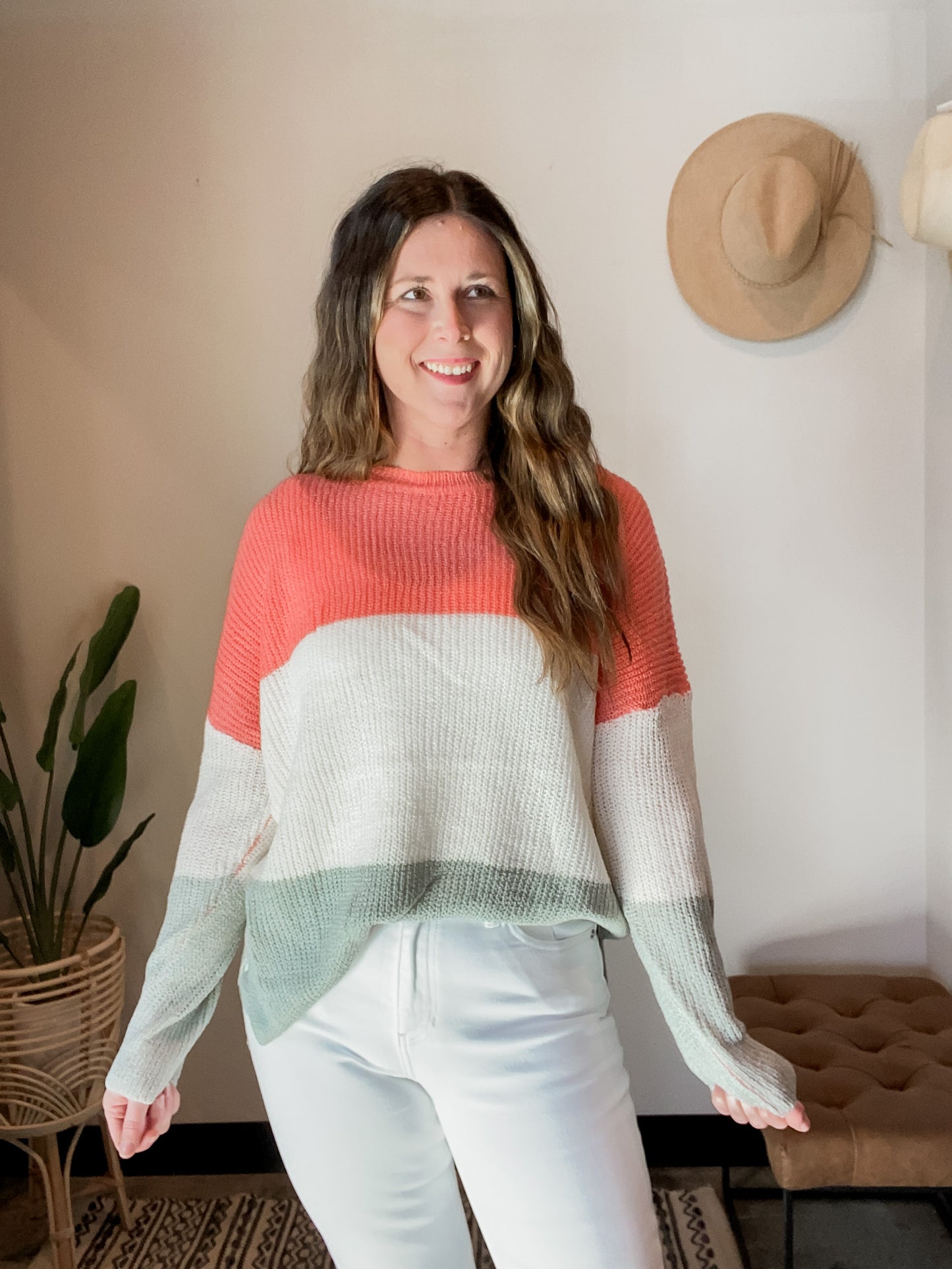 Color Block Loose Knit Summer Sweater