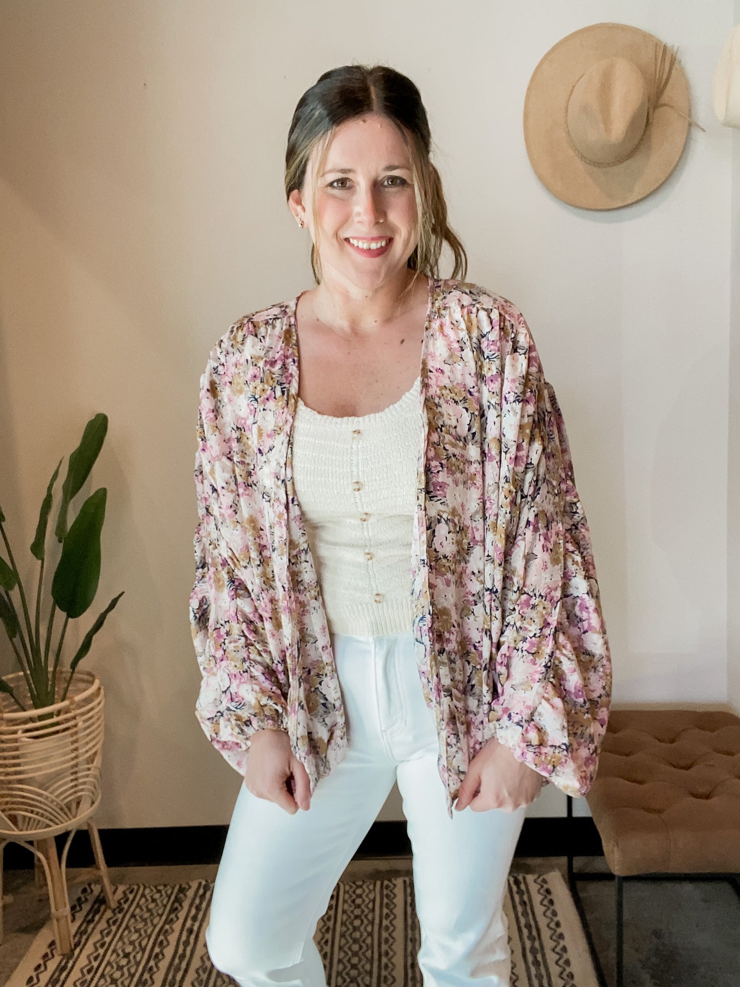 Floral Ruched Cardigan